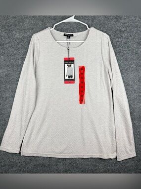 Mario Serrani Women's Shirt Textured Long Sleeve Top Gray Size Medium NWT